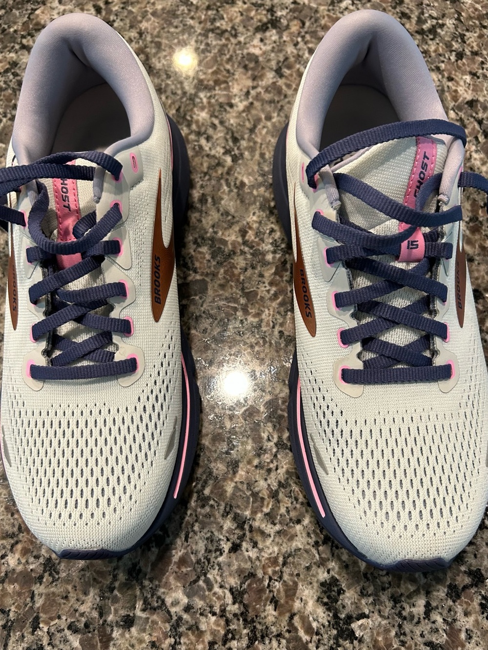 Brooks Women's White Running Shoes with Navy Laces and Pink Accents
